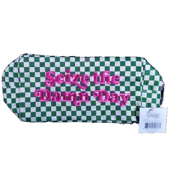PINKTAG Seize The Damn Day Checkered Cosmetic Bag, Totalee Gift Green Checkered - Picture 4 of 10